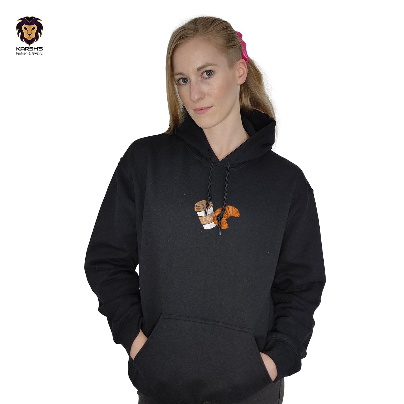 Hooded Sweatshirt for Women - Black (Cafe) Hoodie Karsh-fj 