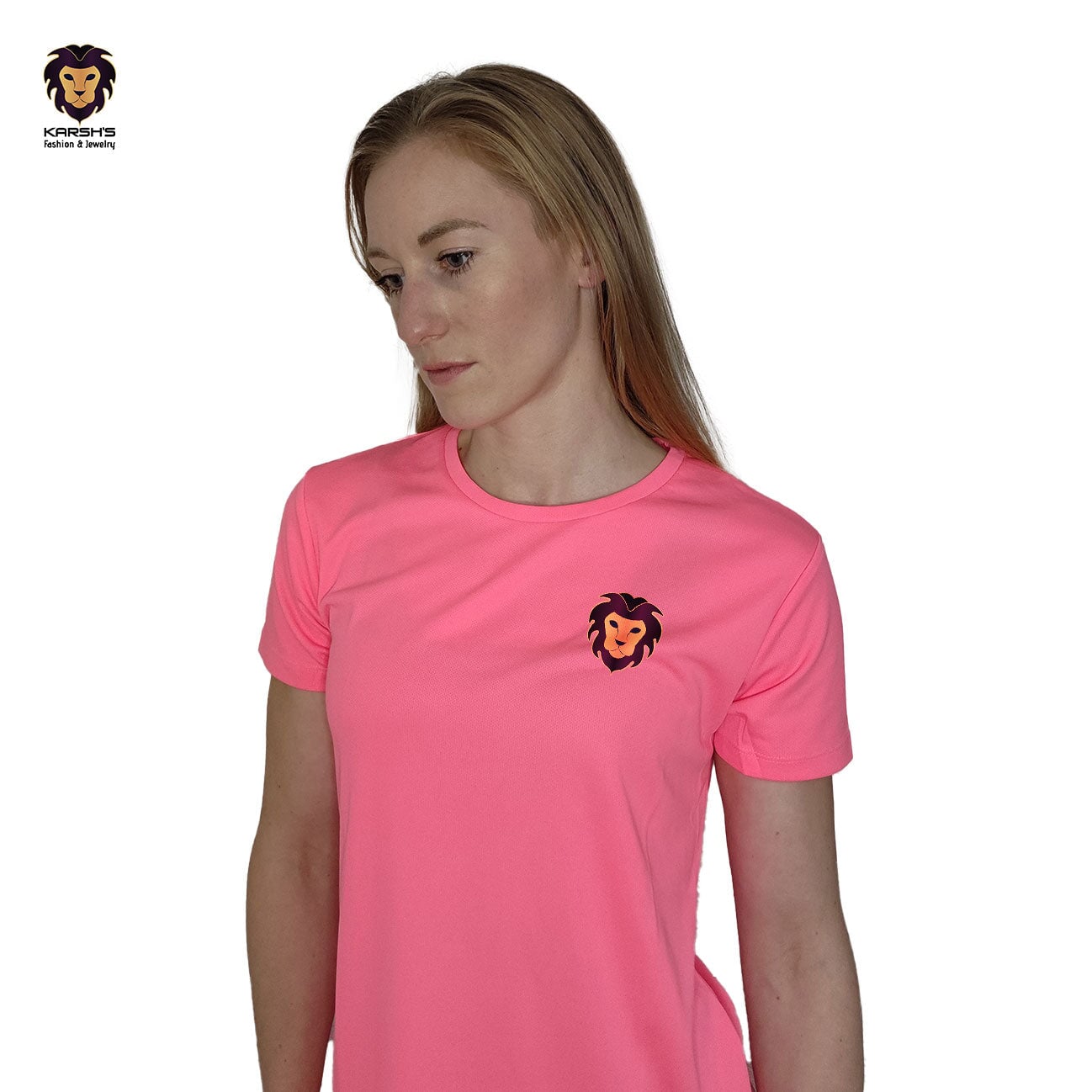 Majestic Roar: Pink T-Shirt in 100% Polyester T-Shirt Karsh-fj 